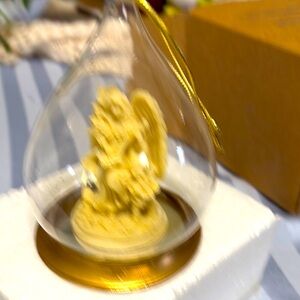 Avon VTG Glass Teardrop Ornament with Cream Angel Figurine